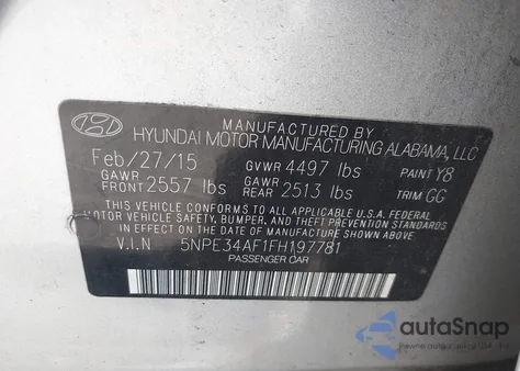 2015 Hyundai Sonata Sport из США, поврежденный, VIN 5NPE34AF1FH197781
